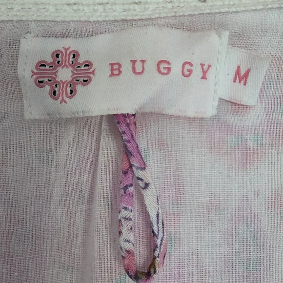 Buggy 100% Cotton Pink Paisley Pom Pom Tassel Trim Boho Mini Dress M Fit Like L - Picture 3 of 7